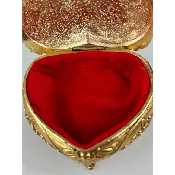 Gold & White Heart Metal Trinket Box Hinged Made in Japan Rose Floral VTG READ - Picture 12 of 16